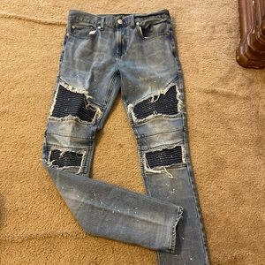 PacSun Blue Distressed Skinny Jeans with Black Details